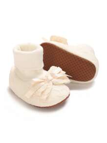 女婴柔软防滑蝴蝶结袜，适合0-18个月新生儿，春秋季穿着 - 杏色 - 查看 4