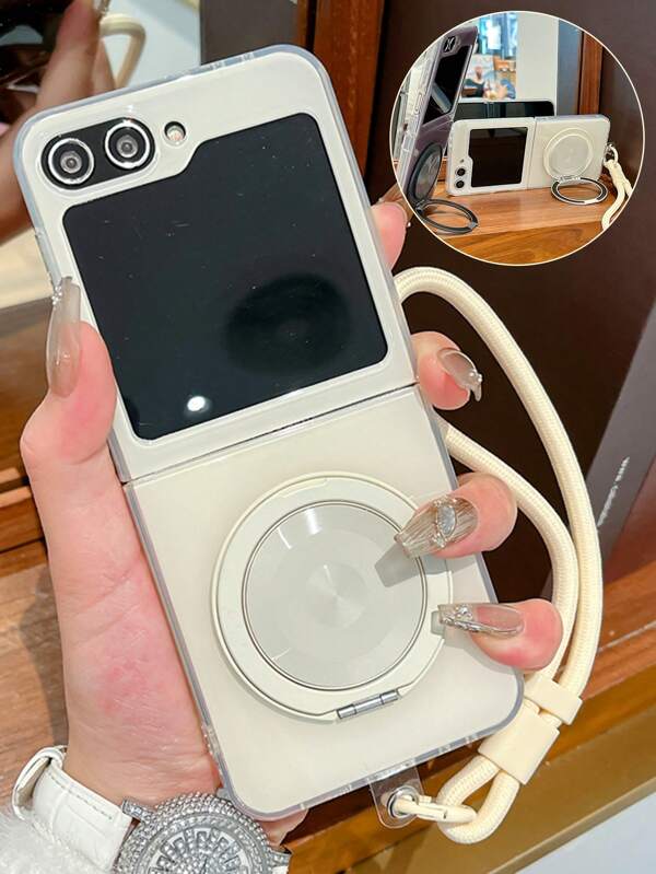 Magnetic 1pc Wireless Charging Foldable Soft TPU Full Coverage Phone Case, Minimalist Vintage Style, Suitable For Daily Commute And Party, Hole Positions May Vary By Phone Model