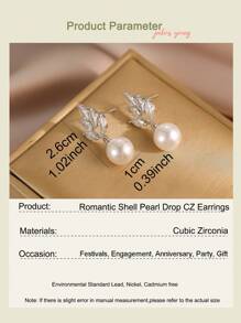 jealous young 1pair Elegant Simplicity Flower CZ Shell Pearl Wedding Dangle Earrings For Women Brides Luxury Zircona Drop Earrings Festivals Engagement Anniversary Party Jewelry Gift