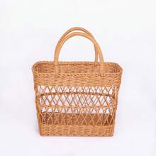 1pc Picnic Fruit Storage Basket With Handles,Durable Imitation Rattan Storage Basket For Fruits,Vegetable,Drinks,Camping Portable Picnic Basket,Household Storage Organizer For Kitchen,Home Decor