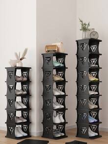 5/6/7/8 Tier Shoe Rack, Narrow Plastic Vertical Freestanding Shoe Organizer Shelf, Stackable & Stable For Entryway, Black - Black - View 2