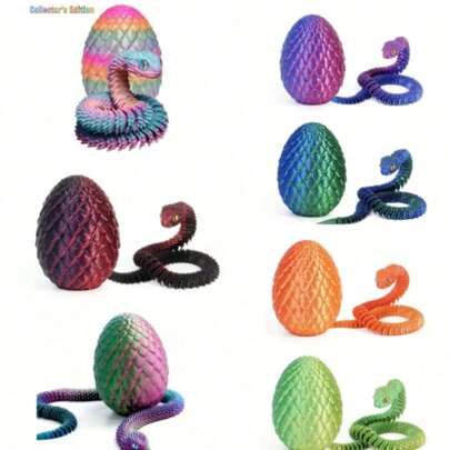 1 conjunto (cobra + ovo de cobra) Cobra impressa em 3D e ovo surpresa com articulações móveis - estatueta colorida para decoração de escritório em casa, adequada para várias decorações de ambiente, ótima para presentes de Halloween, Natal e Ação de Graças (estilo de olho aleatório)