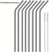 3/5/10 件可重复使用 8 毫米不锈钢吸管，带清洁刷 - 超长 30 厘米抛光金属饮用吸管，适用于 30/40 盎司杯子 - 非常适合万圣节、圣诞节、复活节、感恩节 - 彩色 - 查看 18