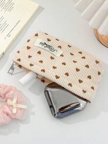 1 PC Corduroy Heart Make Up Bag, Fashionable And Casual Large Capacity Portable Zipper Makeup Bags, Travel And Vacation Essentials Cosmetic Bags For Sanitary Napkins, Pouch Pads, Wired Earphones, Earpods, Headphones, Charger, Lipsticks, Cosmetics, Perfume, Skin Care And Beauty Products, Home Decor, Keys, Holiday Gifts Makeup Travel Toiletry Organizer Essentials Gifts, Makeup Pouch, Christmas Gifts, Pouch, Gifts Pouch / Small Handbag, Makeup Organizer, Mini Pouch, Large Capacity Pouch, Gifts Christmas Gifts, Gift Ideas For Women