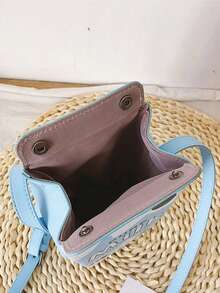 女士时尚牛奶纸盒形字母和奶牛印花斜挎包，配有可拆卸肩带和拉链开合，休闲通勤斜挎包，适合旅行和日常使用，方形 - 藍色 - 查看 9