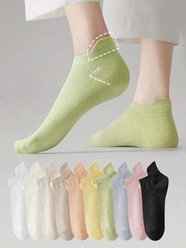 Women's Bright Color Ankle Socks, Random Color, Breathable Moisture-Wicking Solid Macaroon Ankle Socks, Non-Slip, Versatile Casual Socks, Spring/Summer