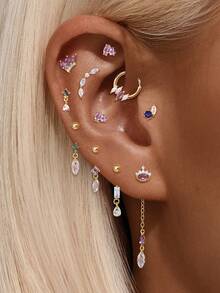 1Pc Natural Amethyst 925 Sterling Silver Earring For Women Flat Back Stud Minimalist Jewelry Helix Cartilage Gift For Her Wedding Party Fine Jewelry - Gold - View 2