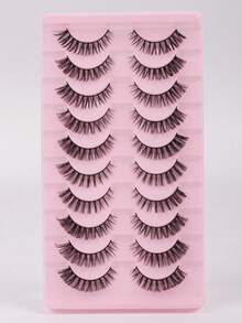 10 pares de pestañas postizas de ojo de gato de aspecto natural y esponjoso, con efecto 3D y volumen, con rizo D, lánguidas y que parecen extensiones, para festival, rave, maquillaje con brillo, accesorios para fiesta rave - Pestañas Fluffy - Ver 10