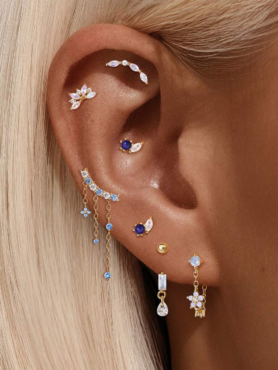 1Pc Natural Labradorite 925 Sterling Silver Earring For Women Flat Back Stud Minimalist Jewelry Helix Cartilage Gift For Her Wedding Party Fine Jewelry