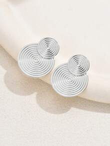 1 paire de boucles d'oreilles à tige minimalistes et créatives, motif floral en spirale géométrique, devant et derrière, élégantes et à la mode, pour un usage quotidien et en été - Argent - Voir 2