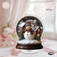 2D Flat, 1pc Rotating Acrylic Snow Globe, Winter Village Scene With Snowman And Cozy Cabin, Desktop Decor, Indoor/Outdoor, Holiday Home Office Living Room Christmas Decoration, Vibrant Color Design Decor, Winter Wonderland Ornament, Christmas Gift, Christmas Decoration, Desktop Decor, Christmas, Halloween Gift