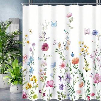 1pc Floral Shower Curtains For Bathroom Flower Shower Curtain Watercolor Plant Shower Curtain Pretty Wildflower Flowered Shower Curtain Decorative Bathroom Decor