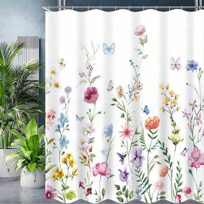 1pc Floral Shower Curtains For Bathroom Flower Shower Curtain Watercolor Plant Shower Curtain Pretty Wildflower Flowered Shower Curtain Decorative Bathroom Decor