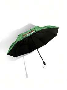Green Lucky Grass Folding Umbrella Travel Necessities Creative Fun Lightweight Portable Uv Protection Rain Umbrella For Men And Women