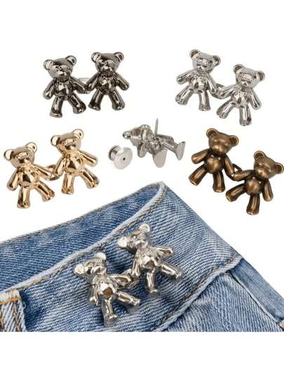 2 conjuntos/4 conjuntos de alfinetes de botão de urso fofos para jeans, sem costura e sem ferramentas necessárias, prendedor de cintura de calça pronto para usar, alfinetes de botão de jeans ajustáveis para jeans largos, clipes de calça como substituição para fivela de cinto