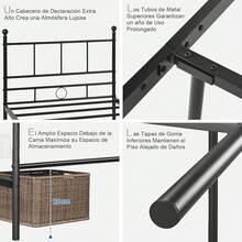 FurnitureR Cama Twin Armazón de Cama de Metal de fácil Montaje con cabecera y pie de Cama, sin Funda de colchón, Listones Resistentes Mejorados Negro - LOVISA TWIN Negro - Ver 12
