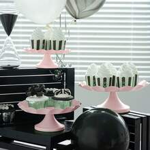 3Pcs Elegant Cake Stand Set - Wavy Edge Metal Cupcake Stands - Elegant Dessert Display, For For Wedding, Birthday Party Decor, Gold/White/Pink/Black - Hồng - Xem 11