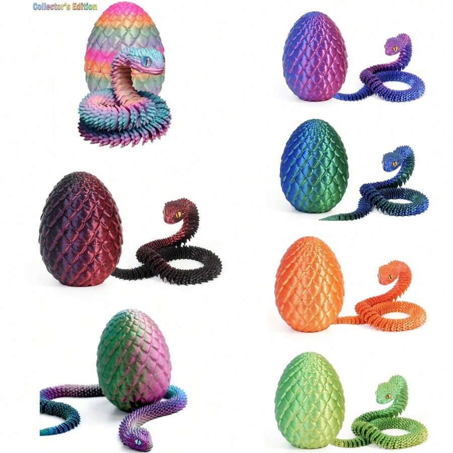 3D Printed Snake & Surprise Egg With Movable Joints - Colorful Home Office Decor Desktop Figurine, Suitable For Various Room Decorations, Great For Halloween, Christmas, Thanksgiving Gifts (Eye Style Random)