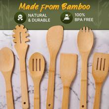 Wooden Utensil Set, Bamboo Utensils – 7 PCs Wood Spoons For Cooking, Easy To Clean, Sturdy, Lightweight &Amp; Heat Resistant