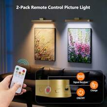 Gold, Art Display Light For Picture Frame Artworking Portrait, Timer Painting Light, Dimmable, 2-Pack 16in Magnetic Rechargeable Picture Light With Remote, Picture Lights For Wall Battery Operated - 11 - View 6