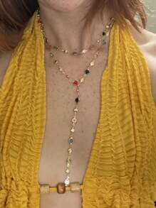 1 pezzo Collana lunga con ciondolo colorato in cristallo multistrato, gioiello da donna semplice e alla moda, stile boho, colore del cristallo casuale