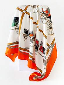 1 件 90 厘米女士复古印花真丝围巾、围脖、头巾，适合户外、海滩、头巾、春夏季