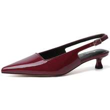 Slingback Kitten Heels For Women Pointed Closed Toe Heels Low Pumps Shoes For Party Work Office - Màu Đỏ Sâu - Xem 4