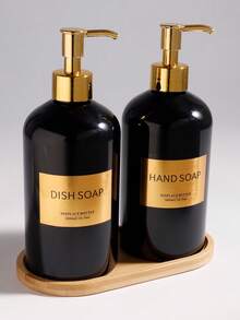 2 件 17 盎司皂液器浴室套装，带金色泵的洗手液和乳液分配器，非常适合现代浴室装饰 - 带托盘的厨房皂液器套装 - 适用于厨房水槽的瓶子 - 波西米亚风格家居装饰，餐厅现代装饰（黑色/白色） - 多色帶托盤 - 查看 5