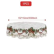 Toalha de mesa com estampa de frutas vermelhas e laços de Natal (1/36 peças) - Toalha de mesa decorativa lavável à prova de poeira para móveis de interior, adequada para decoração de salas de jantar internas, reuniões familiares, presentes e festas de fim de ano