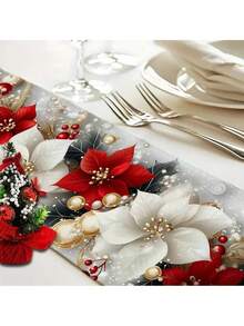 1 buah Taplak Meja Dekoratif Natal, Taplak Meja Motif Bunga Natal, Alas Meja, Dekorasi Meja Natal, Dekorasi Dapur dan Ruang Makan Persegi Panjang, Cocok untuk Pesta Liburan di Dalam dan Luar Ruangan, Dekorasi Natal, Dekorasi Meja Makan - MultiWarna - View 10