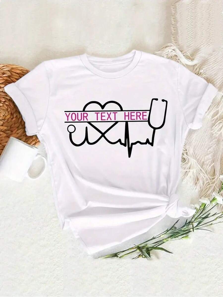 Customized Women's Comfortable Short-Sleeved T-Shirts - Add Your Text, Design Your Own Personalized Printed T-Shirts As Gifts For Girlfriends, Couple Dating Shirts, Etc., Suitable For Anniversaries, Valentine's Day, Mother's Day, Birthdays, Holidays, Etc. Comfortable And Casual, Custom Couple Shirts, Women's Tops, Custom Graphic Tops, Women's Short-Sleeved T-Shirts,, Custom Nurse T-Shirt Theme Design, Personalized Nursing Gifts, Casual Style, Suitable For All Seasons, Perfect For Nurses Week Or Graduation Ceremonies, Nurse Gifts, Unique Gifts, Thoughtful Gifts, Comfortable Cotton Round Neck T-Shirts, Daily Wear, Travel, Fitness - 白色 - 查看 1