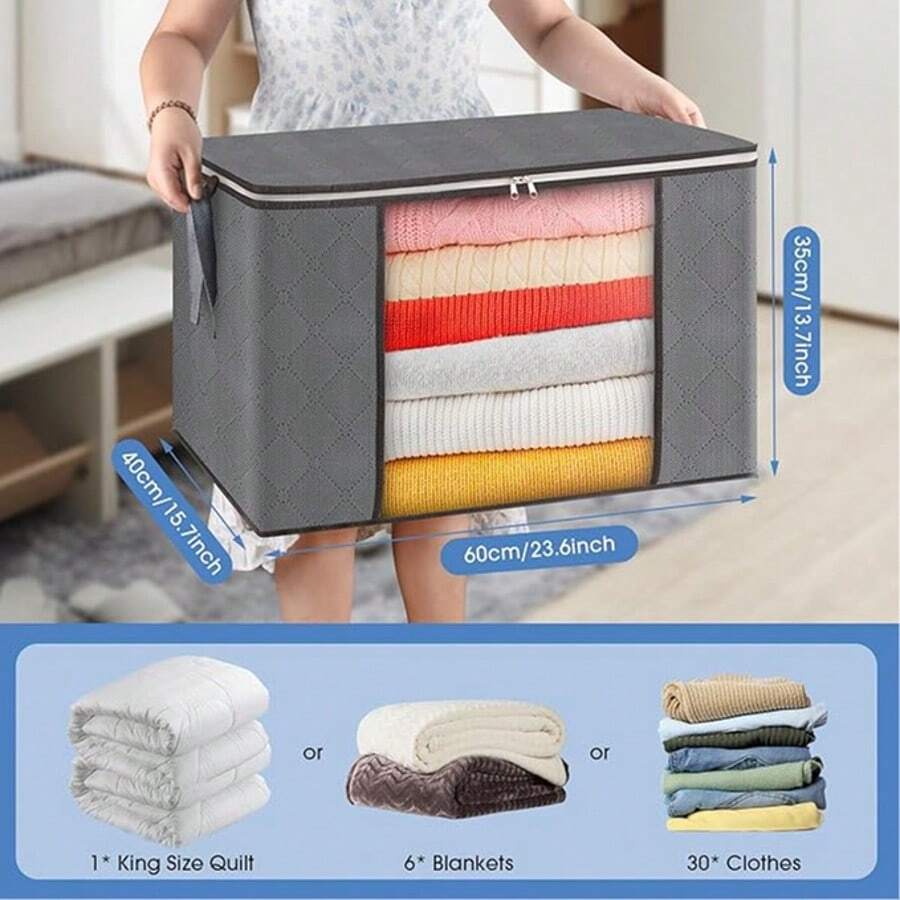 2Pack Clothes Storage Bag, Foldable Storage Bin Closet Organizer With Reinforced Handle, Sturdy Fabric Blanket Storage With Clear Window, Storage Containers For Clothing, Bedding, Gray - 灰色 - 查看 1