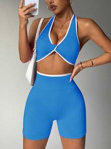 PinkTip "Black & White Contrast Crop Top & High-Waist Yoga Shorts Set LaserTrimmed Edges & Tummy Control 4Way Stretch MoistureWicking Fabric Gym, Pilates & Streetwear Essential"