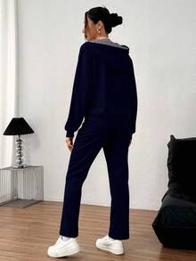 Conjunto  Compuesto Por Sudadera Con Capucha Y Cierre Y Pantalones Deportivo - Negro - Ver 2