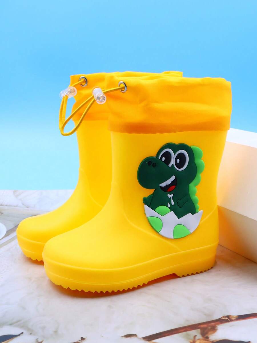 1 双卡通恐龙儿童雨靴，男童轻便舒适雨鞋，防滑户外运动防水靴，适合雨天和学校活动 - 黃色 - 查看 1