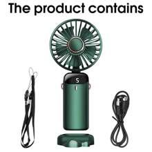 Ventilateur portable à main, ventilateur à piles avec base, 8 heures, affichage numérique, 5 vitesses, réglable à 90°, mini ventilateur rechargeable pour l'extérieur et l'intérieur
