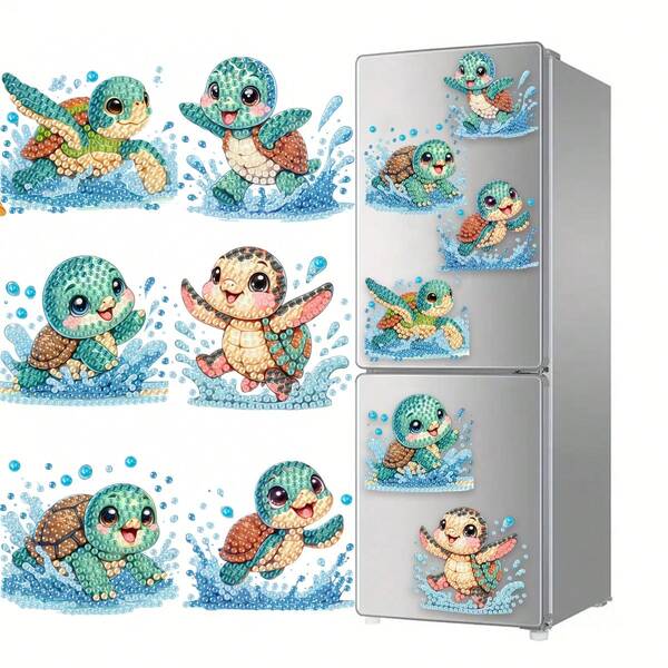 6 قطع من أحجار الماس المرصعة بالماس على شكل ثلاجة، سلحفاة صغيرة، مجموعة قطن ملطخة بالألم على طراز Cra، هدايا، صندوق بريد للثلاجة