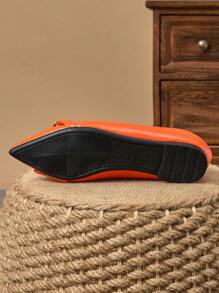 WHDXY 1 Pair Women's Pointed Toe Flats, Soft Leather Office Shoes, Versatile Loafers, Shallow Soft Bottom Fairy Style Flat Heel Slip-On Commuter Shoes - Burnt Orange - View 7