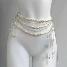 1 Piece Of Fashionable And Elegant Super Fairy Layered Wear Tassel Flowers Pearl Waist Chain For Women With Niche Design Sexy Light Luxury Versatile Waist Decoration Party Banquet Holiday Gift - 花朵款 - 查看 1