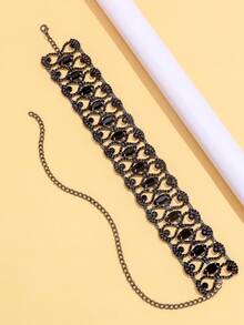 1pc Black Fashion Crystal Rhinestone Choker Necklace, Collor Bone Necklace For Women - Black - View 3
