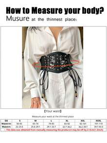 1pc Women's Plus Size Black Elegant Lace Elastic Waist Ruffle Waistband - 黑色 - 查看 4