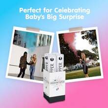 Clover Products Premium Gender Reveal Powder Cannon 4 Pack Includes 2 Pink 2 Blue 12 Inch Gender Reveal Poppers Compressed Air Powered Each Box Contains A FREE Its A Girl Boy Balloon.. - 2Hồng & 2Xanh (Chỉ có phấn) - Xem 5