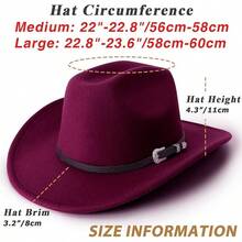Classic Western Felt Cowboy Hat With Wide Brim For Outdoor Use - 1 包款式 2:勃根地酒紅 - 查看 3