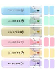 6pcs/Set Eye-Friendly Colored Soft Tip Fluorescent Marker Pens, Pastel Macaron Color Highlighter Pens For Journaling,For School Supplies,Back To School