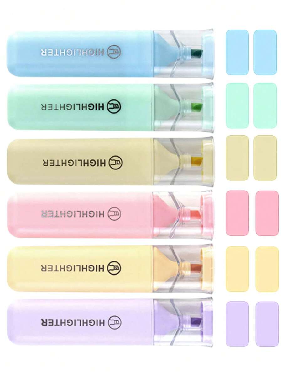 6pcs/Set Eye-Friendly Colored Soft Tip Fluorescent Marker Pens, Pastel Macaron Color Highlighter Pens For Journaling,For School Supplies,Back To School