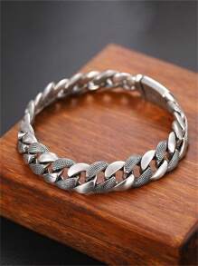 1 pièce Bracelet large chaîne cubaine plaqué argent sterling S925, style minimaliste polyvalent unisexe, pour la décoration quotidienne, cadeau pour la famille, les amis, le petit ami/la petite amie, la Saint-Valentin, Noël