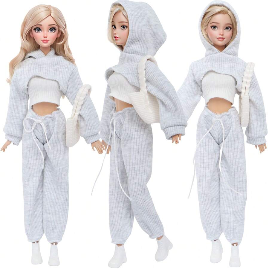 3pcs Grey Casual Sports Outfit Set, Suitable For 11.5 Inch Princess Doll Dress Up Game Toys, Birthday Gift (Doll Not Included)