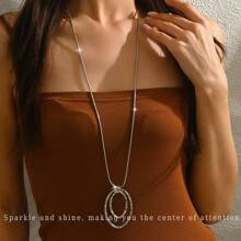 1 件椭圆形吊坠项链，复古夸张时尚项链首饰，适合男女，休闲装 - 橢圓款 - 查看 2