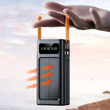 50000mAh 大容量太阳能充电宝太阳能移动电源，户外旅行/露营应急电源，快速充电 PD 22.5W 配备露营灯/可拆卸数据线/多个输出端口适用于所有移动设备适合暑假户外旅行/露营和应急备用移动电源 - 黑色 - 查看 2