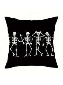 Spooky Halloween Skull Throw Pillow Cover - Zippered, Hand-Washable Polyester Cushion Case For Sofa & Bedroom Decor, 11.8x19.7in Or 17.7x17.7in - Perfect For Home & Party,Fall Decor,Autumn Decor,Room Decor